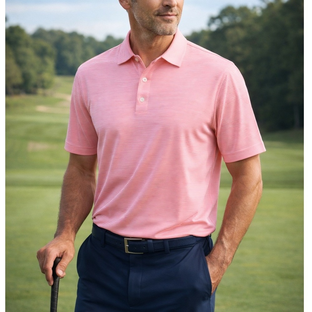 Polo Golf Ralph Lauren Pink Micro-Striped 100% Pima Cotton Polo Shirt Size L